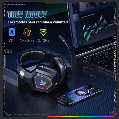 Auriculares Gamer Inalámbricos Onikuma Bluetooth Gt806 Con Luz Led Color Negro