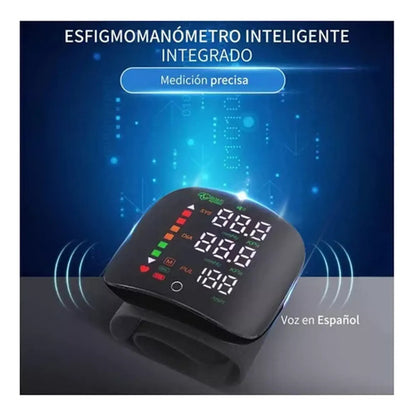 Toma Presión Arterial Digital De Muñeca Con Voz Pantalla Led Negro Gl70096