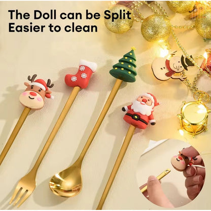 X6 Set Servicios Navideños Cuchara Tenedor Decoración Navida