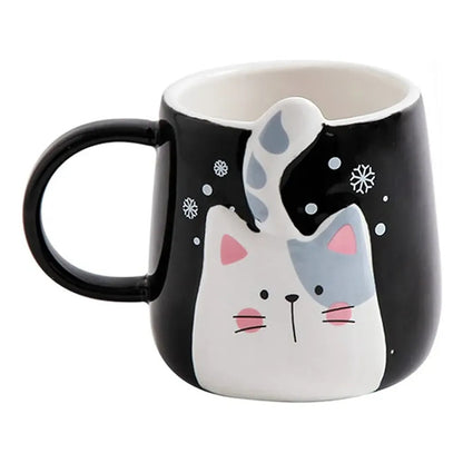 Tazón De Cerámica Gato Kawaii Con Cola 400ml Taza Cat Lovers Negro Mk-223 B