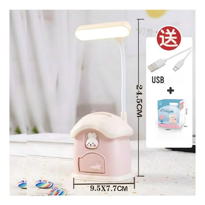 Lámpara De Escritorio Recargabl + Portalapiz Alcancía Kawaii