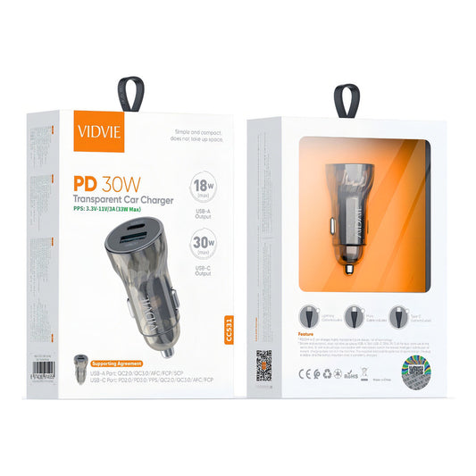 Cargador Usb Usbc Para Auto Pd 30w Vidvie Color Plateado