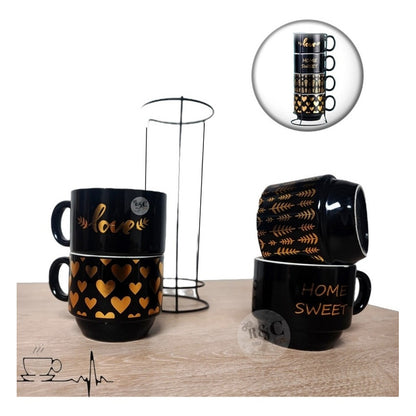 Set 4 Tazas Kawai Apilables 6cm + Soporte Mug Gato Chi /r&c
