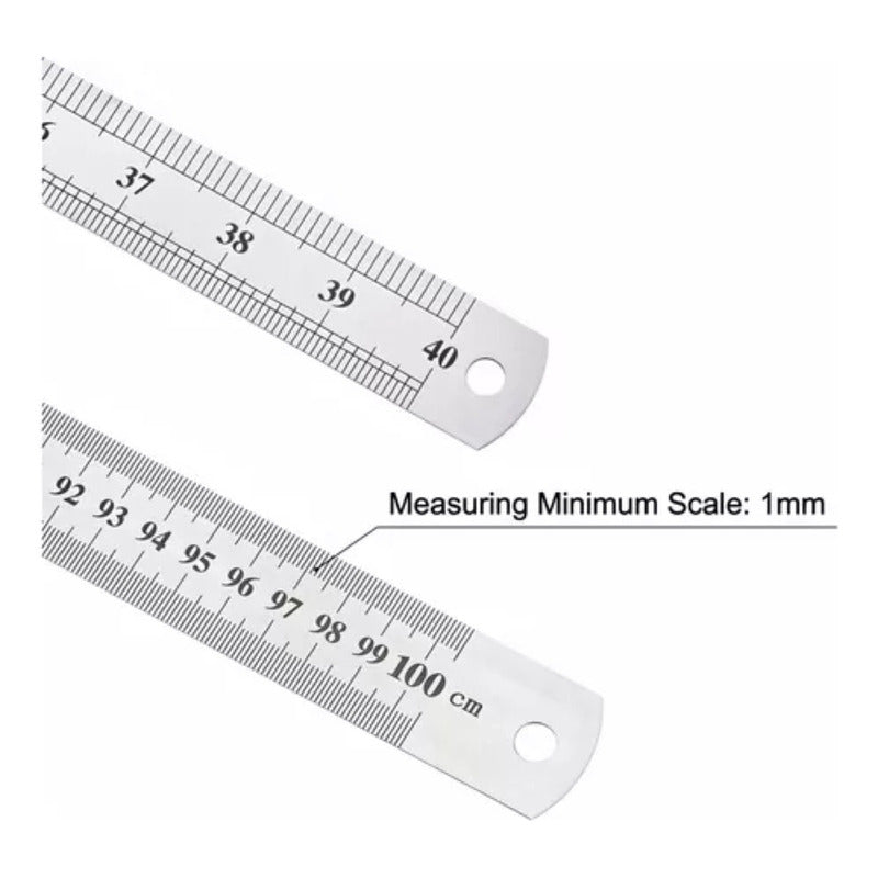 Regla Metálica Doble Cara 100cm 40 Pulgadas Acero Inoxidable Color Gris