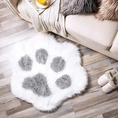 Alfombra Peluda Huella De Gato Kawaii Suave Piel Sintética 85 Cm 80 Cm Blanco Gris