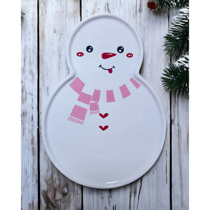 Set Taza Muñeco D Nieve + Plato Tapa Cuchara Navidad Snowman
