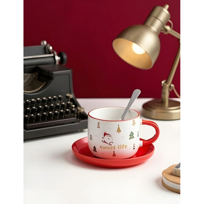 Taza De Navidad Con Plato Y Cuchara Taza Té Cafe Santa Claus