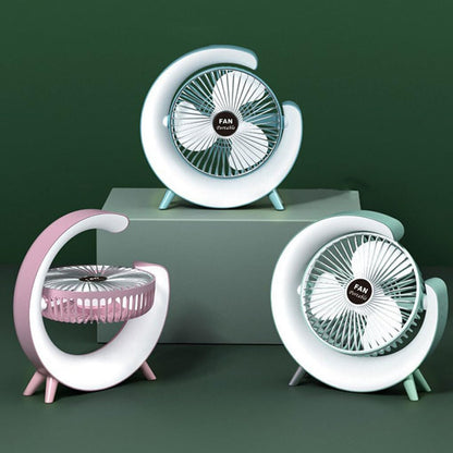 Ventilador De Mesa Recargable Usb 2 En 1 Con Lámpara Luz Led