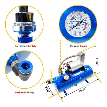 Compresor De Aire Auto 12v 150psi 6litros Bocina Neumático