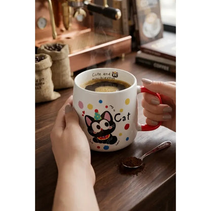 Tazón De Cerámica Gato Kawaii Con Rojo Taza Café Té Cat Cute Blanco Rojo Mk120 A Gorrito