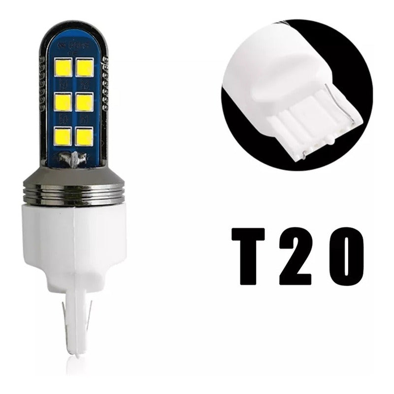 X2 Ampolleta T20 Led Luz Blanca Carcasa Aluminio Auto /ryc