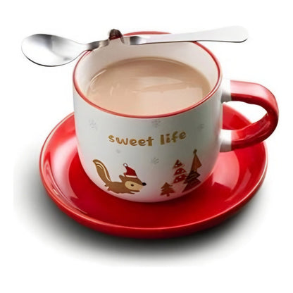 Taza De Navidad Con Plato Y Cuchara Taza Té Cafe Santa Claus