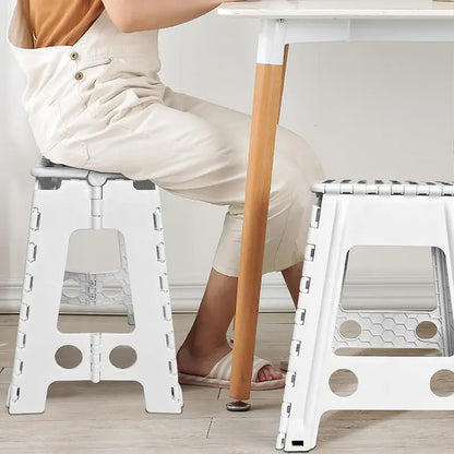Taburete Plagable Banquito Pórtatil Piso Escala 22*29*39cm Acabado De La Estructura Puntos Color Blanco