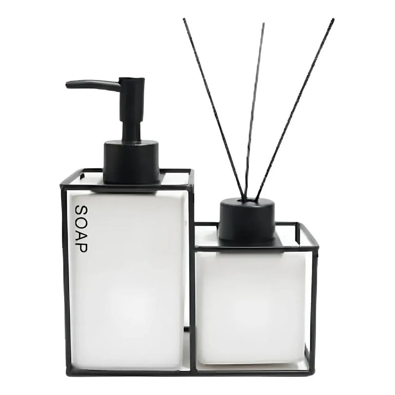 Set De Baño Dispensador Jabon + Difusor Aroma Soport Moderno Blanco 73196