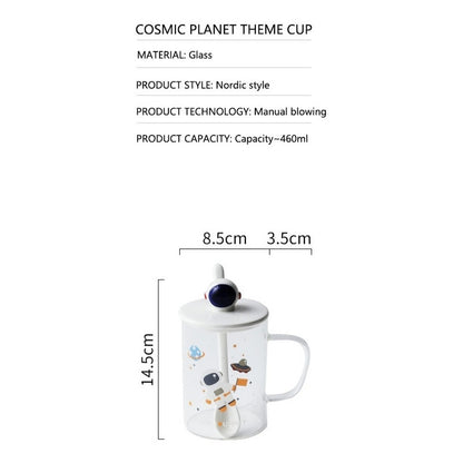 Taza De Vidrio De Astronauta Con Tapa Y Cuchara Cerámica R&c