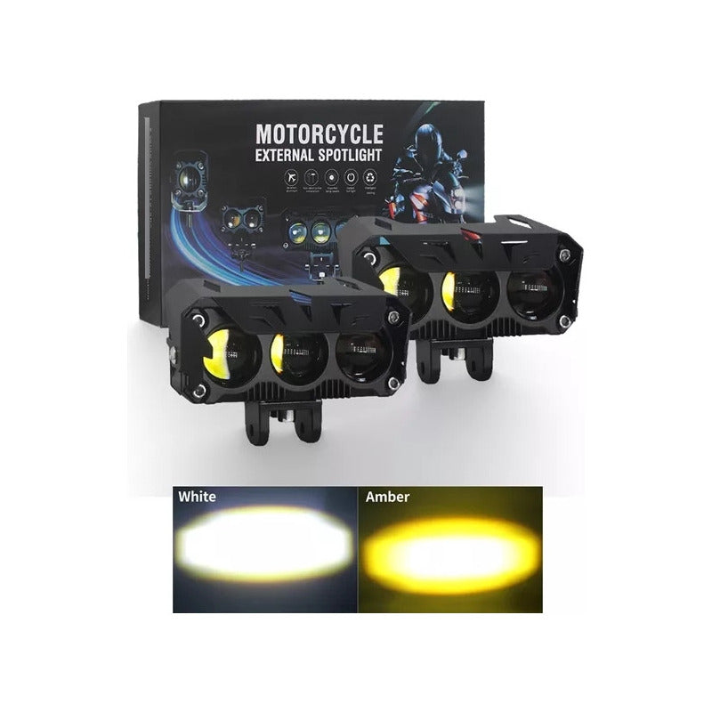X2 Neblinero Bicolor Lupa Moto Auto Antiniebla Blanc Amarill
