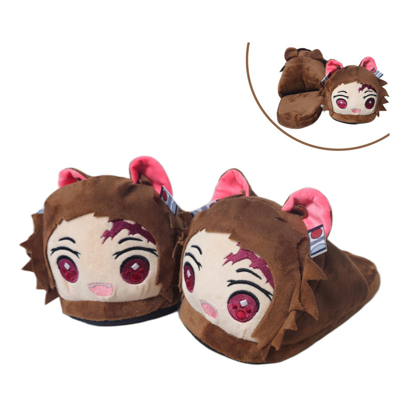 Pantuflas Esponjosa Abierta Tanjiro Talla 36-41 Anime Kawaii Chocolate Único