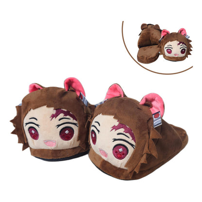 Pantuflas Esponjosa Abierta Tanjiro Talla 36-41 Anime Kawaii Chocolate Único
