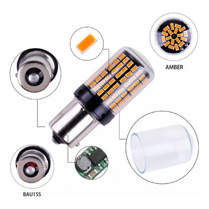 X2 Ampolleta 144 Led Intermitente Py21 Pata En V 12v Ámbar
