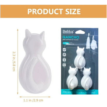 X3 Gancho Colgador Adhesivo De Gatitos Perchero Baño Cocina Blanco 30359