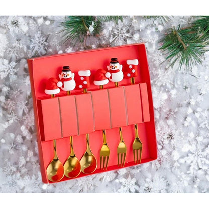 X6 Set Servicios Navideños Cuchara Tenedor Decoración Navida