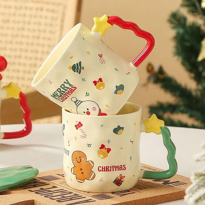 Taza De Navidad Con Agarre Árbol De Navidad 380ml Mug Lindo