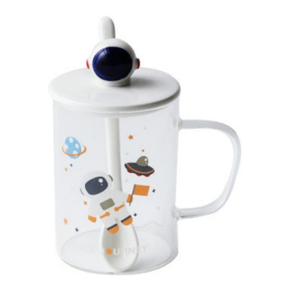 Taza De Vidrio De Astronauta Con Tapa Y Cuchara Cerámica R&c