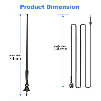 Antena De Radio Am/fm Para Auto 34cm + Base + Cable 140cm