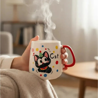 Tazón De Cerámica Gato Kawaii Con Rojo Taza Café Té Cat Cute Blanco Rojo Mk120 A Gorrito