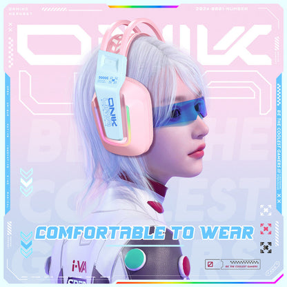 Auriculares Para Juegos Onikumax13 Con Micrófono Y Rgb Color Rosa