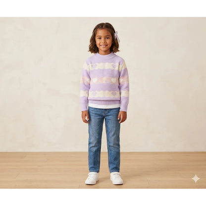 Sweater De Niña Tejido Cuello Alto Suéter Caliente Polerón Lila 211 Corazones 130