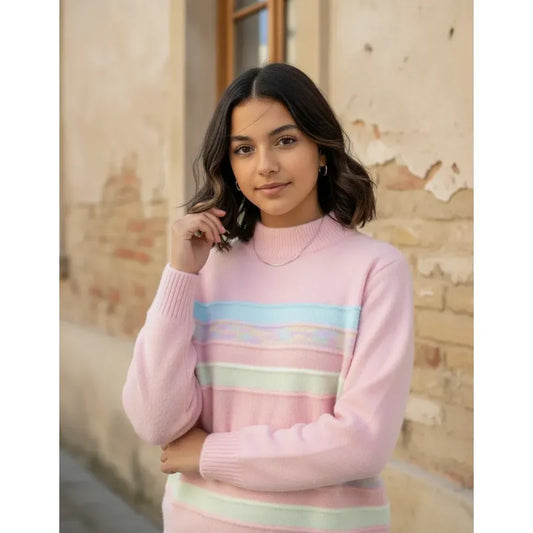 Sweater De Niña Tejido Polerón Teen Cuello Alto Sueter T8-16 Rosa 728 Líneas 150