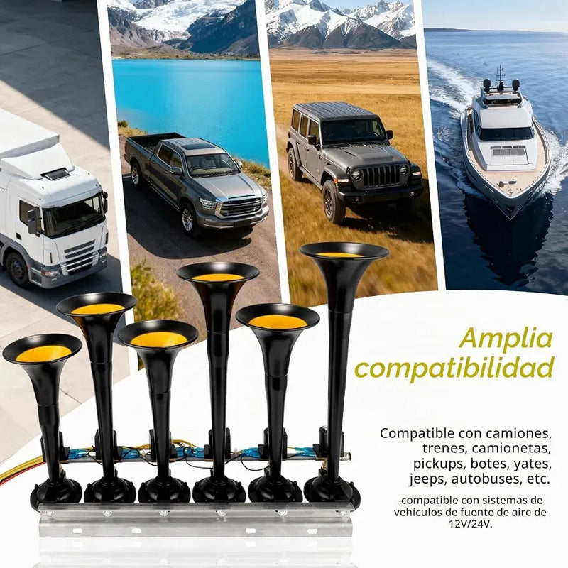 Bocina De Aire Electrica 6 Trompetas 12v-24v 36tonos Control