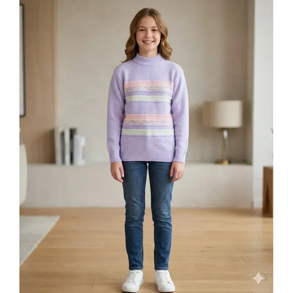 Sweater De Niña Tejido Polerón Teen Cuello Alto Sueter T8-16 Lila 728 Líneas 140