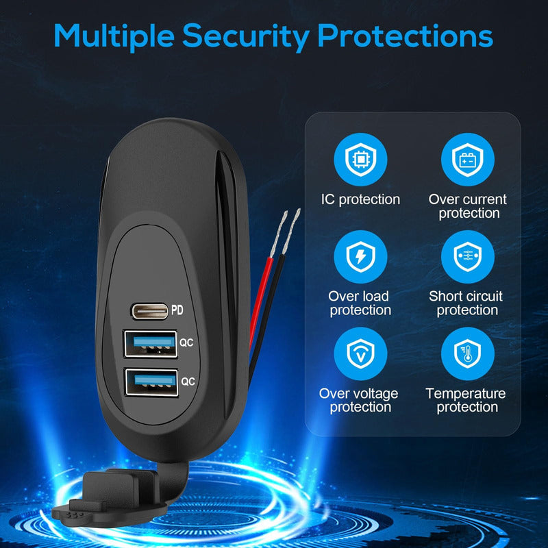 Cargador Carga Rápida 2 Usb 1 Type C 12-24v Sobrepuesto