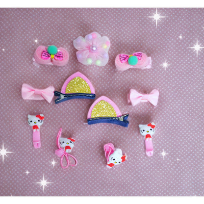 Estuche D Pinches Y Colet Bebé Niñas 11pcs Gancho Oreja Gato