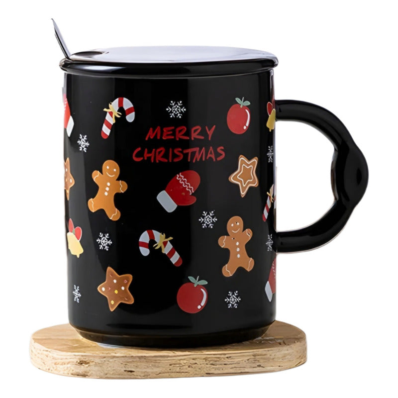 Taza De Navidad Con Tapa Y Cuchara Mug Navideño Decoración