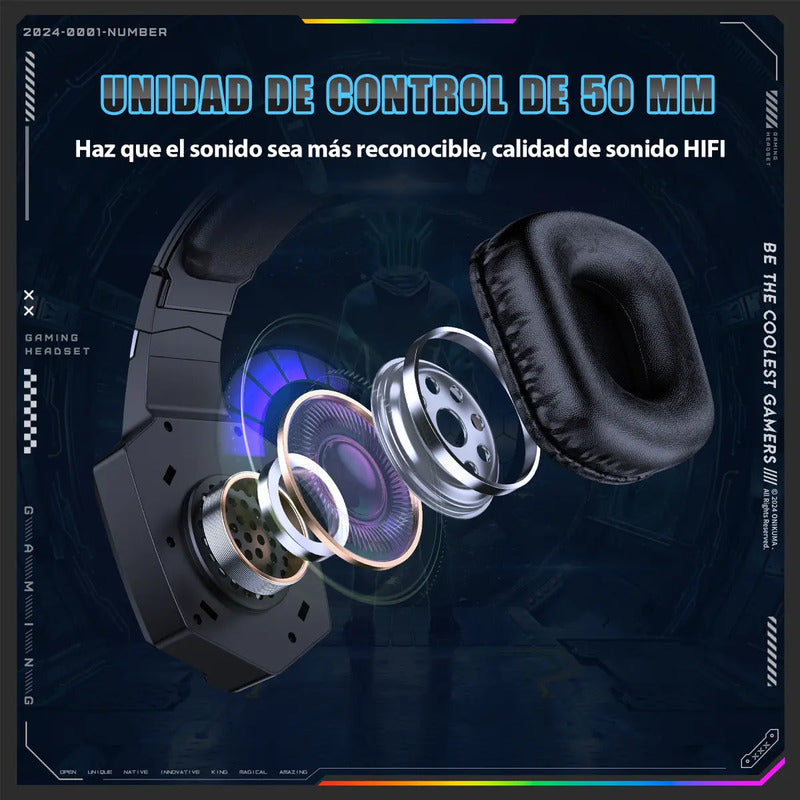 Auriculares Gamer Inalámbricos Onikuma Bluetooth Gt806 Con Luz Led Color Negro
