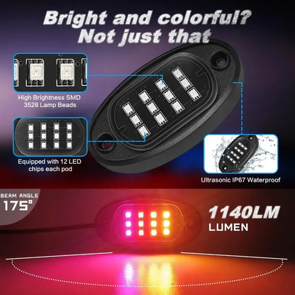 Kit Luz De Chasis Bluetooth 12led Rgb +control Tunning 12v