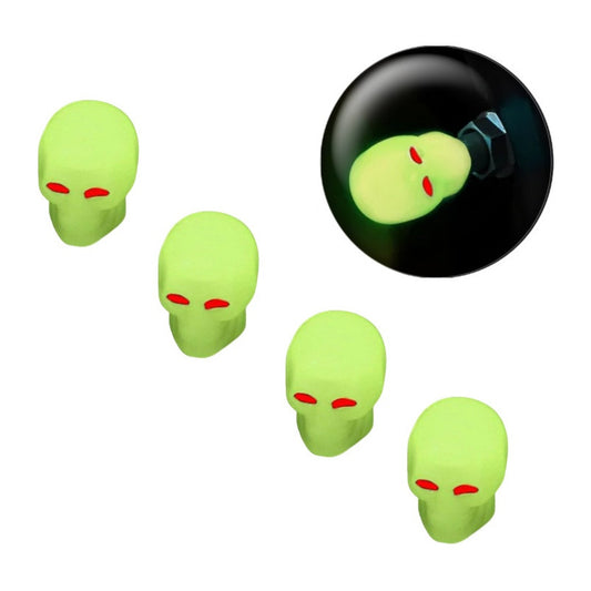 Set X4 Tapa Válvula Flúor Auto Moto Bici Calavera Luminosa