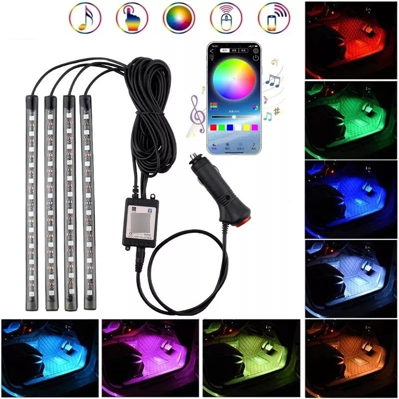 Tira X4 Luz Led De Piso Interior Bluetooth Auto Tunning/ Ryc