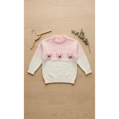 Sweater De Niña Tejido Cuello Alto Suéter Caliente Polerón Rosa 8520 De Punto 140