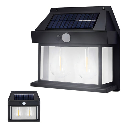 Lámpara Solar Luz Blanca Aplique D Pared 2 Ampolleta Vintage Estructura Negro