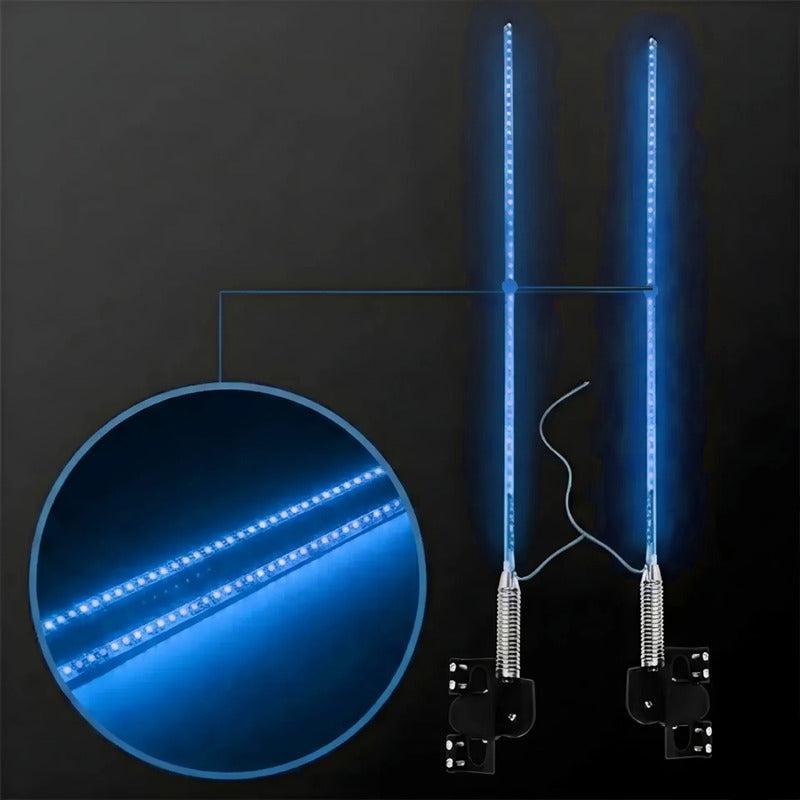 X2 Antena Tipo Látigo Con Luz Led 100cm 12v + Control Modos Azul 81-17a
