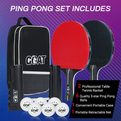 Kit Ping Pong 2 Paletas + 6pelotas + Red + Estuche Goat /r&c
