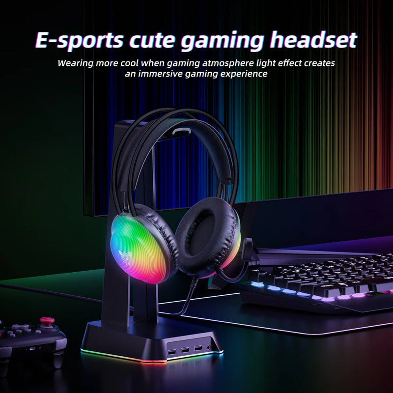 Audifono Gamer Onikuma X29 Conector 3,5mm Microfono Y Luz Negro X29