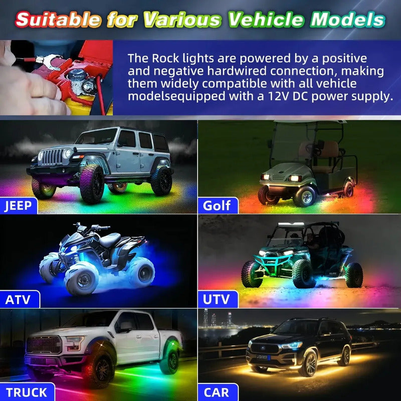 Kit Luz De Chasis Bluetooth 12led Rgb +control Tunning 12v