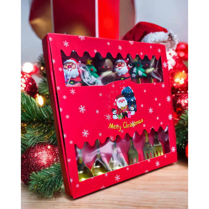 X6 Set Servicios Navideños Cuchara Tenedor Decoración Navida