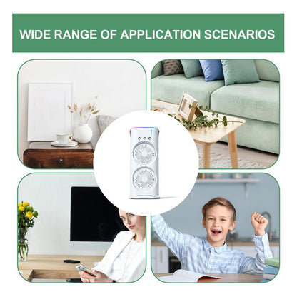 Ventilador Doble Con Humidificador Aire Frio Luz Y Control
