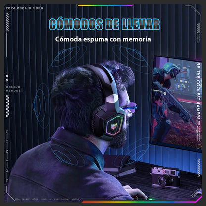 Auriculares Gamer Inalámbricos Onikuma Bluetooth Gt806 Con Luz Led Color Negro